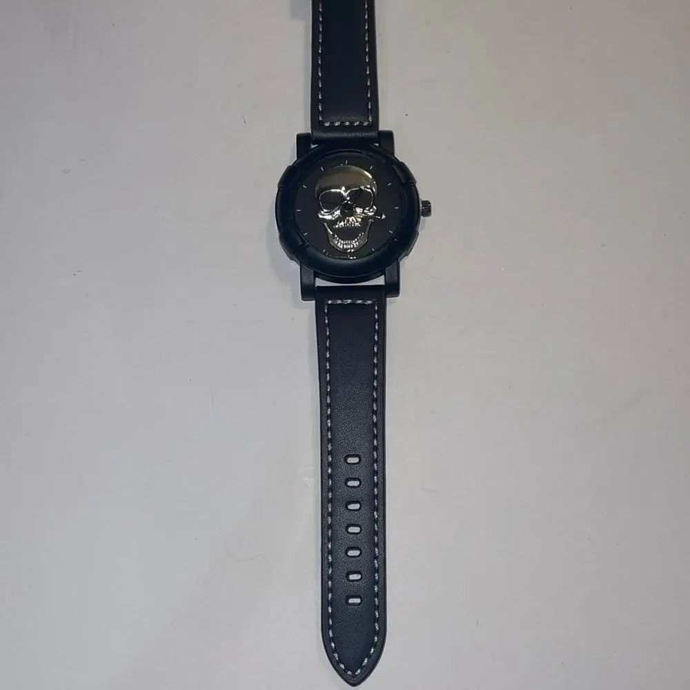 Black Skull Face Watch | Gothic Alternative Punk Style | Faux Leather Strap